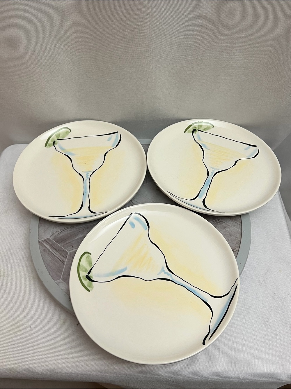 World Market Margarita Cocktail Appetizer Dessert Plates Set of 3 Ceramic 8 In